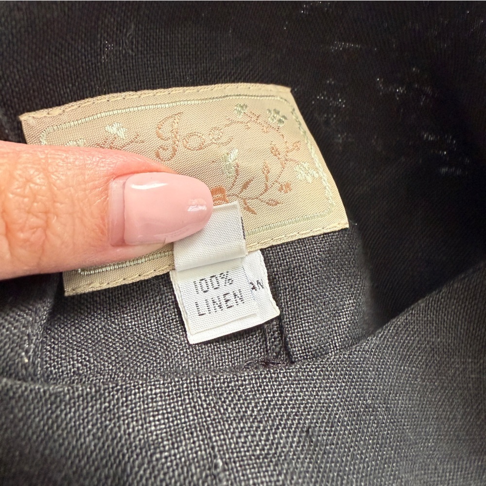 Joe 100% Linen Button Up Back Striped Black Top Large Neutral Luxury Summer - Picture 12 of 13